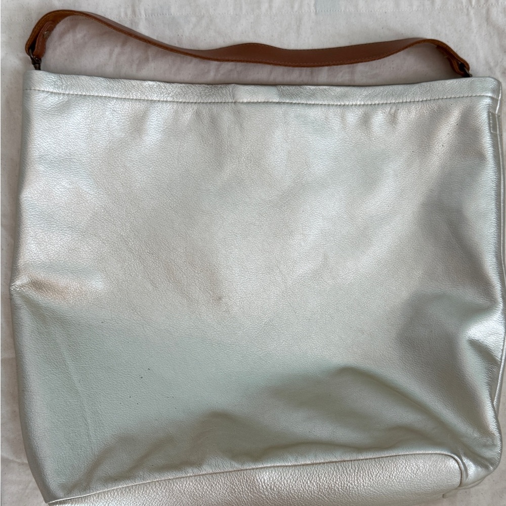 Metallic Pearl Shoulder Hobo with Tan Strap - Picture 8 of 16